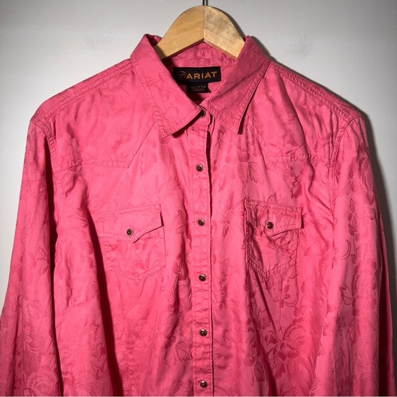 Ariat Pink Floral Ebossed Print 100% Cotton Snap Button Down Shirt Size XXL - Picture 2 of 14